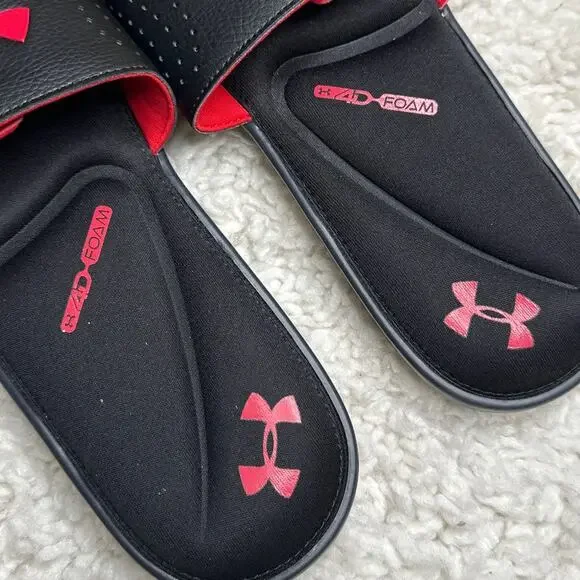 Under Armor Red Black Memory 4D-Foam Adjustable Strap Sporty Slides Casual - Picture 6 of 6